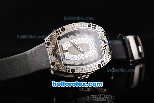 Richard Mille RM007 Silver Case with Diamond Bezel-Diamond Hour Markers and Black Leather Strap - Click Image to Close